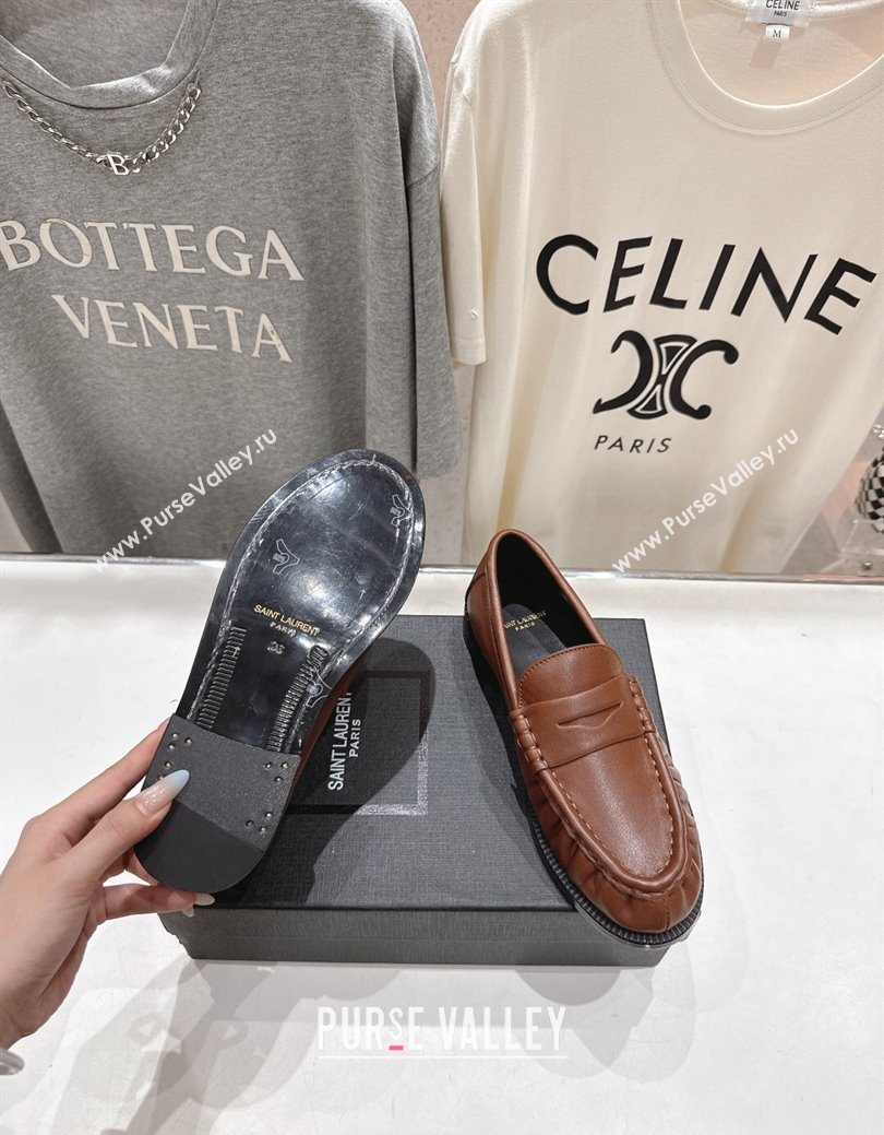 Saint Laurent Le Loafers Penny Slippers in Calf Leather Brown2 2025 (MD-251028125)