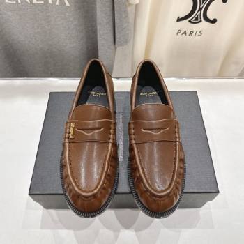Saint Laurent Le Loafers Penny Slippers in Calf Leather Dark Brown 2025 (MD-251028126)