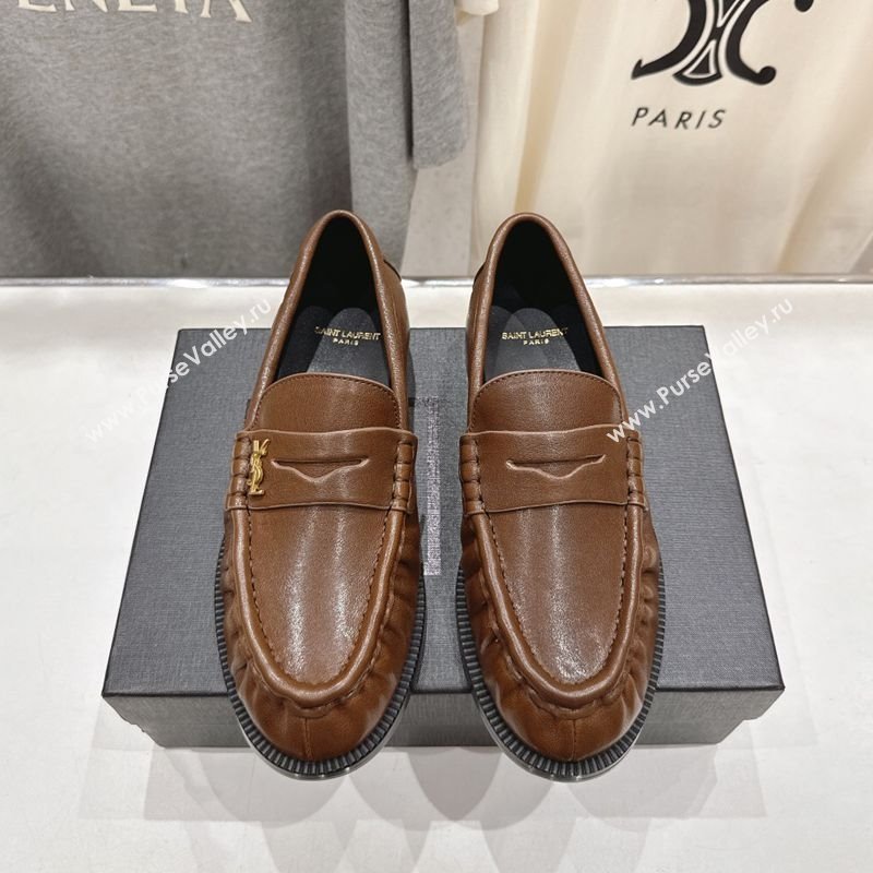 Saint Laurent Le Loafers Penny Slippers in Calf Leather Dark Brown 2025 (MD-251028126)