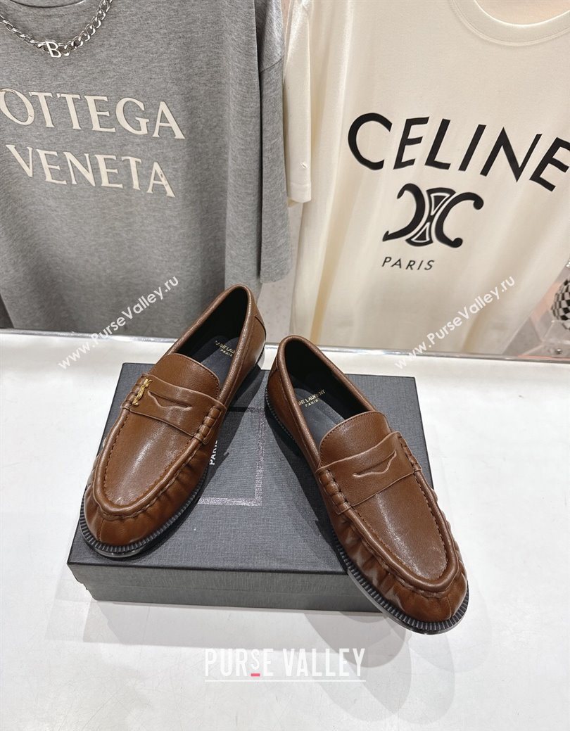 Saint Laurent Le Loafers Penny Slippers in Calf Leather Dark Brown 2025 (MD-251028126)