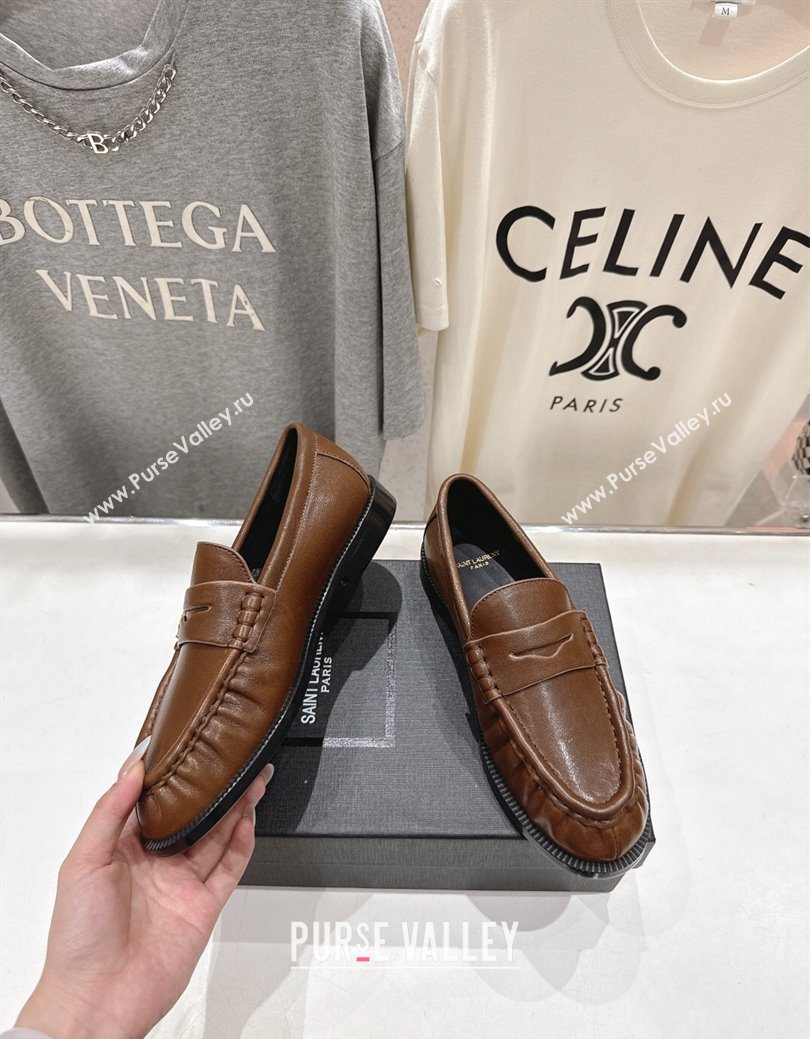 Saint Laurent Le Loafers Penny Slippers in Calf Leather Dark Brown 2025 (MD-251028126)