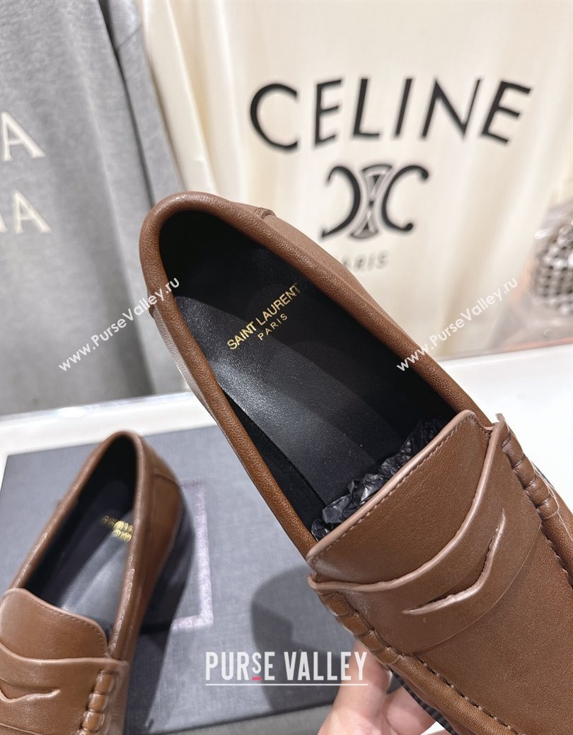 Saint Laurent Le Loafers Penny Slippers in Calf Leather Dark Brown 2025 (MD-251028126)