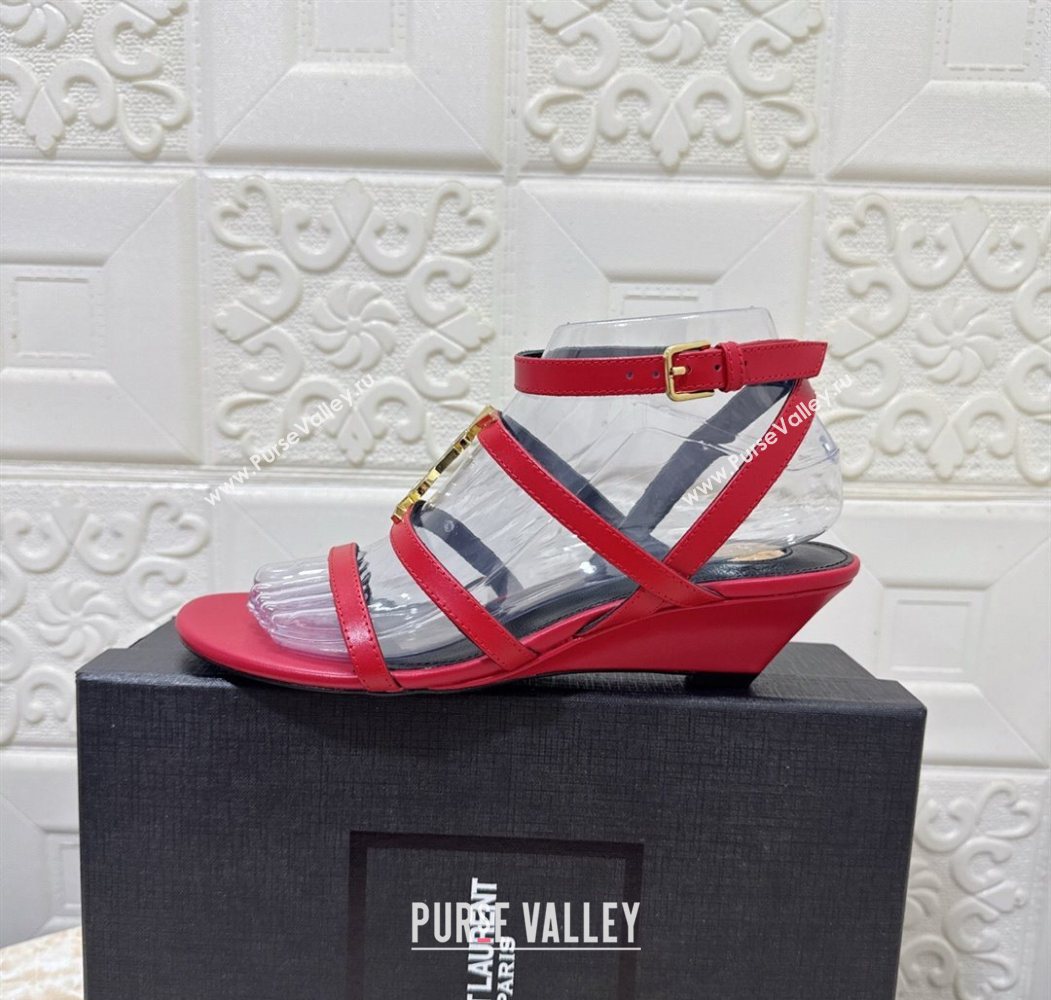 Saint Laurent Leather Strap Wedge Sandals 3.5cm Red 2025 1028 (MD-251028130)