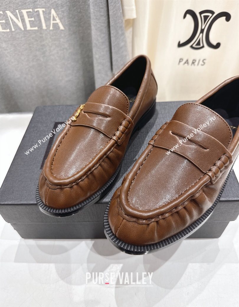 Saint Laurent Le Loafers Penny Slippers in Calf Leather Dark Brown 2025 (MD-251028126)