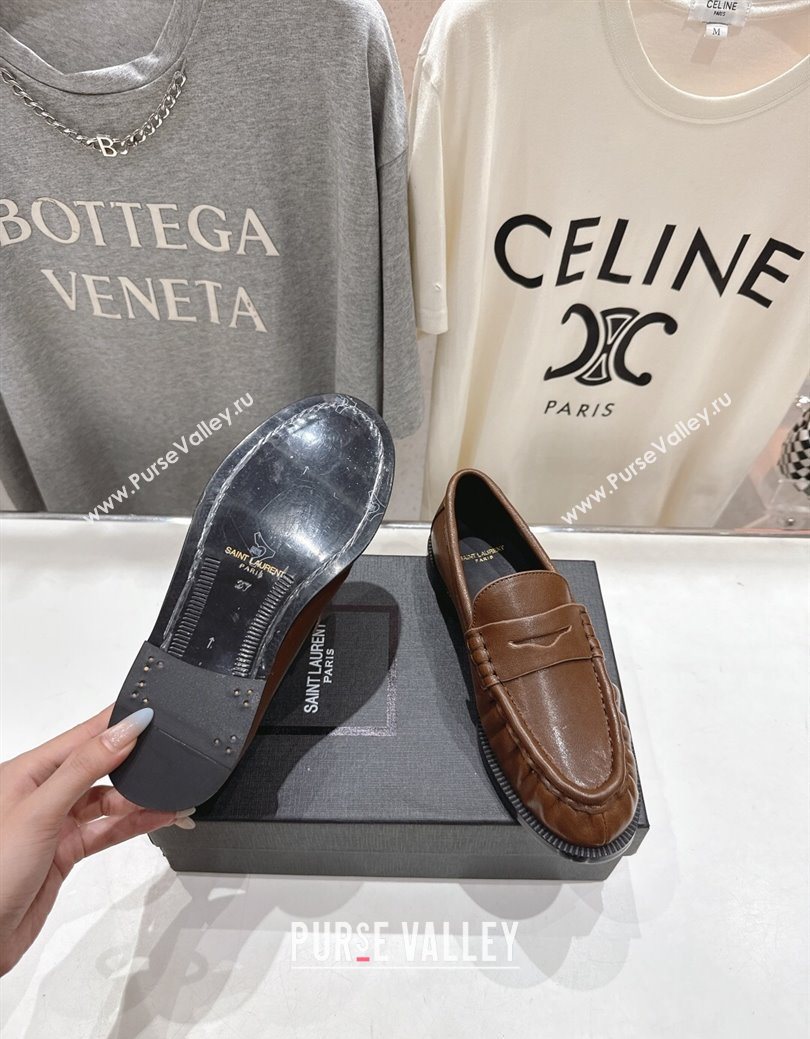 Saint Laurent Le Loafers Penny Slippers in Calf Leather Dark Brown 2025 (MD-251028126)