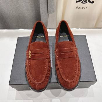 Saint Laurent Le Loafers Penny Slippers in Suede Dark Brown 2025 (MD-251028127)