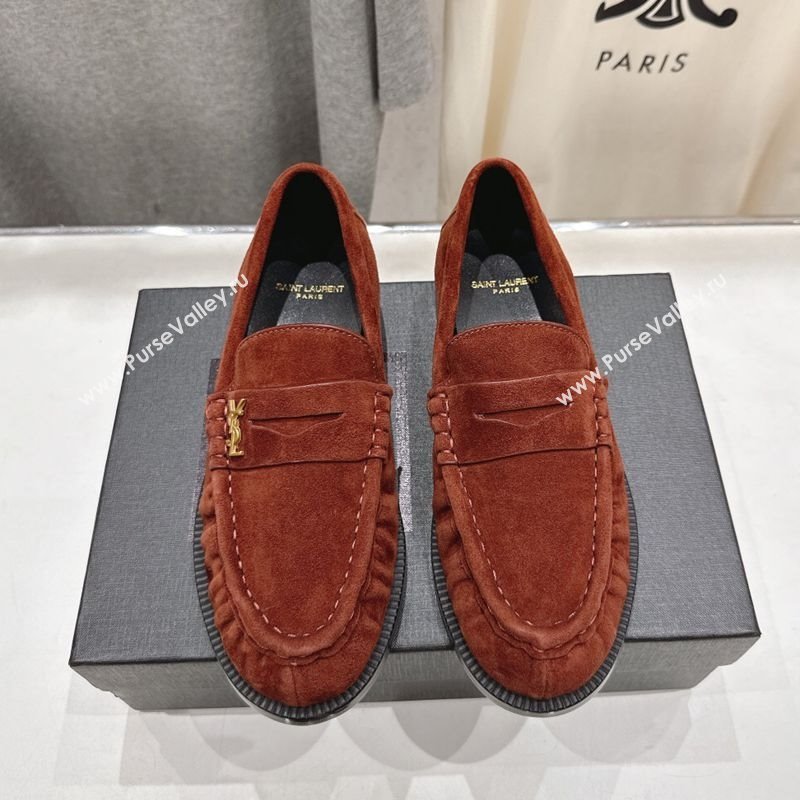 Saint Laurent Le Loafers Penny Slippers in Suede Dark Brown 2025 (MD-251028127)