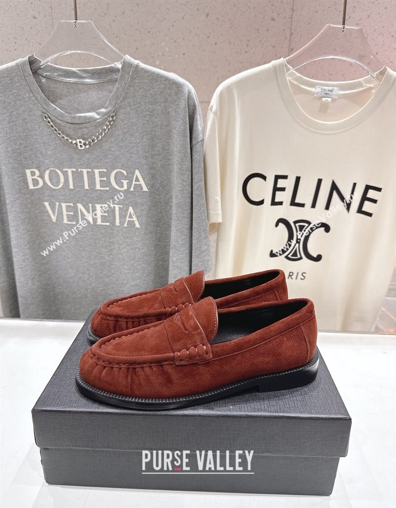 Saint Laurent Le Loafers Penny Slippers in Suede Dark Brown 2025 (MD-251028127)