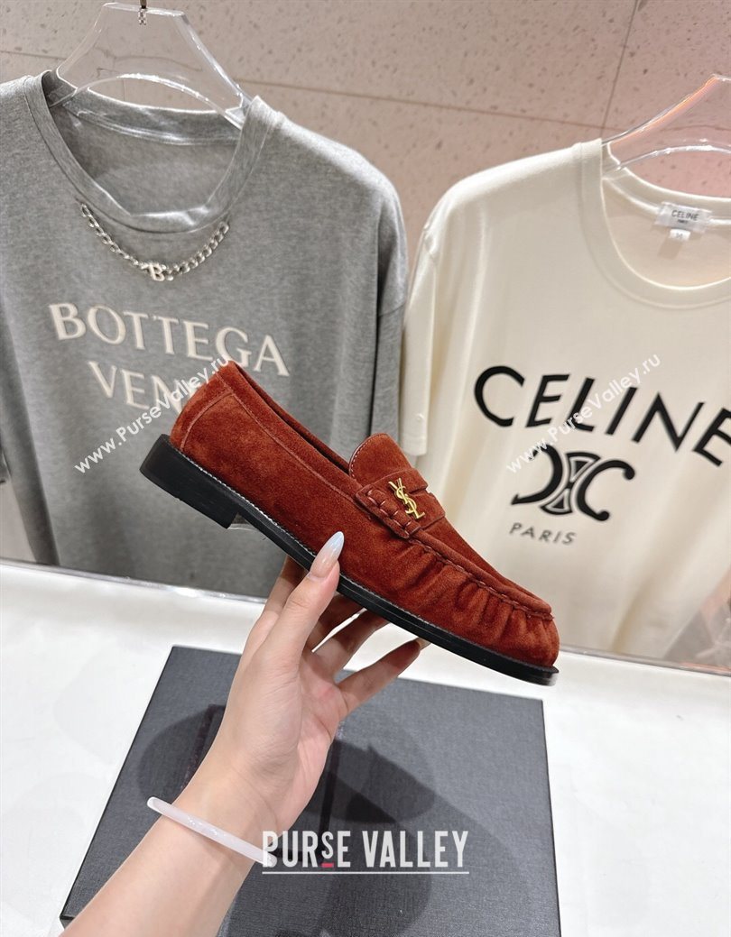 Saint Laurent Le Loafers Penny Slippers in Suede Dark Brown 2025 (MD-251028127)