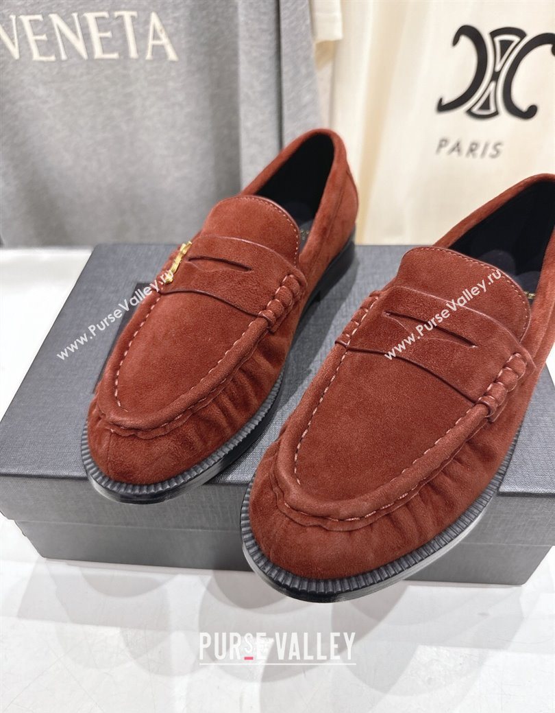 Saint Laurent Le Loafers Penny Slippers in Suede Dark Brown 2025 (MD-251028127)
