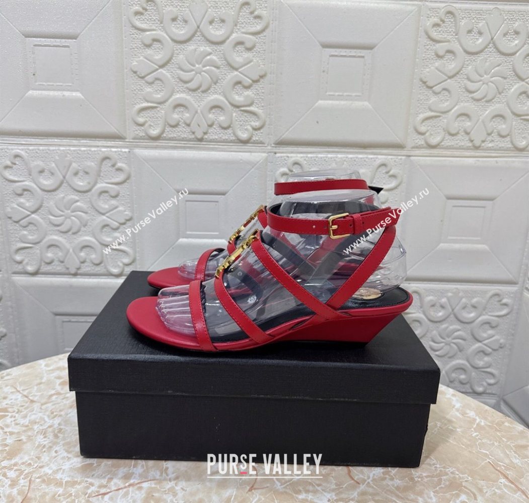 Saint Laurent Leather Strap Wedge Sandals 3.5cm Red 2025 1028 (MD-251028130)