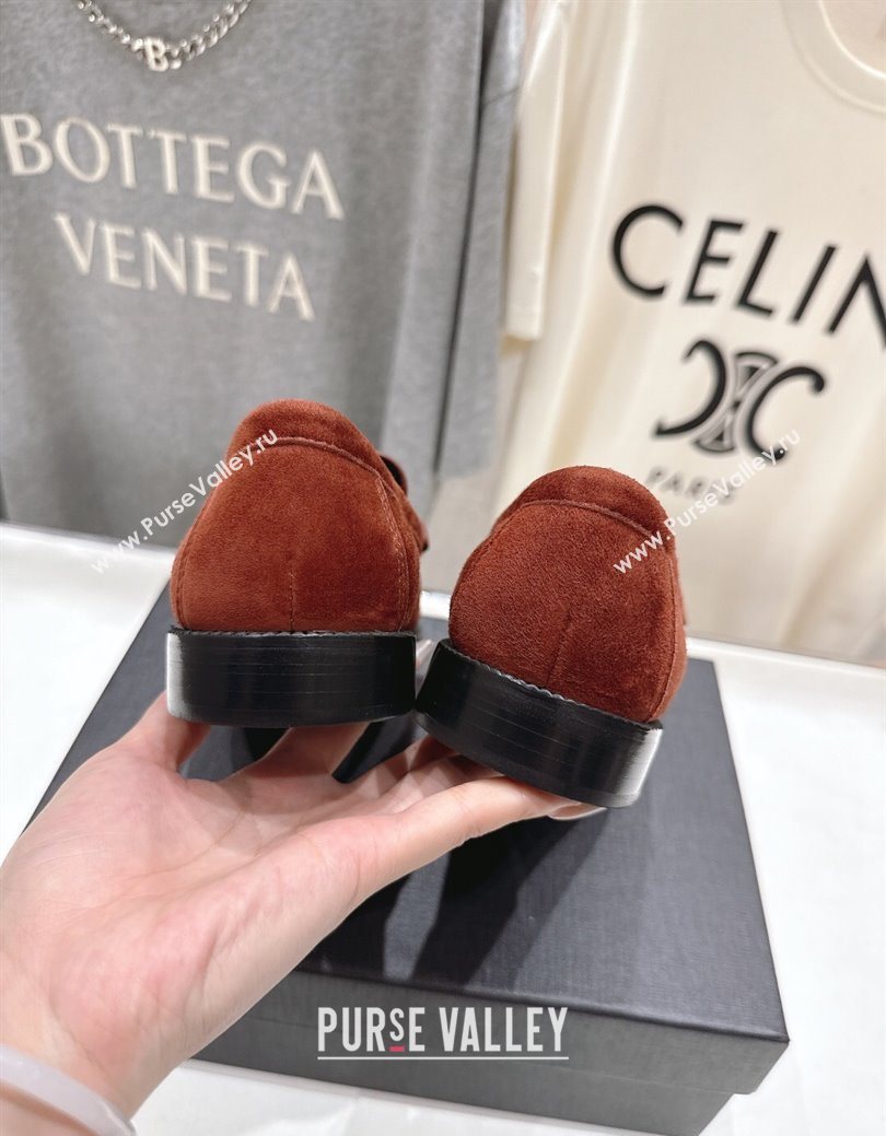 Saint Laurent Le Loafers Penny Slippers in Suede Dark Brown 2025 (MD-251028127)