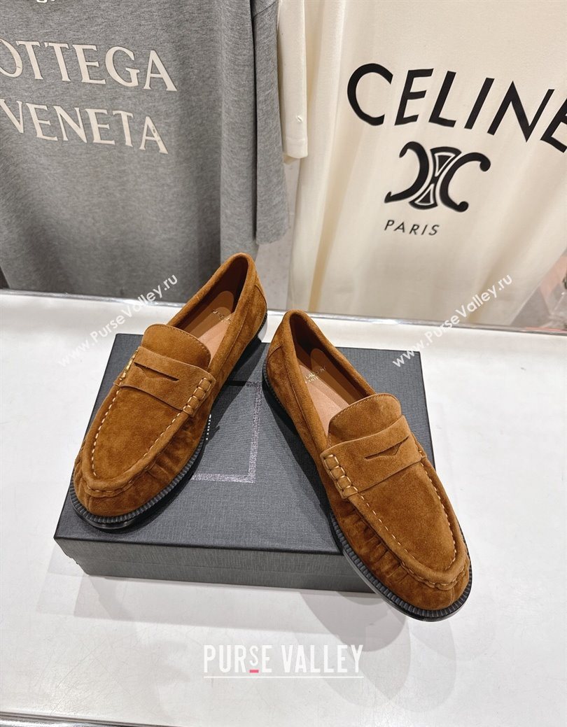 Saint Laurent Le Loafers Penny Slippers in Suede Light Brown 2025 (MD-251028128)
