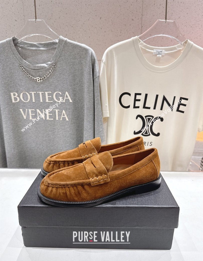 Saint Laurent Le Loafers Penny Slippers in Suede Light Brown 2025 (MD-251028128)