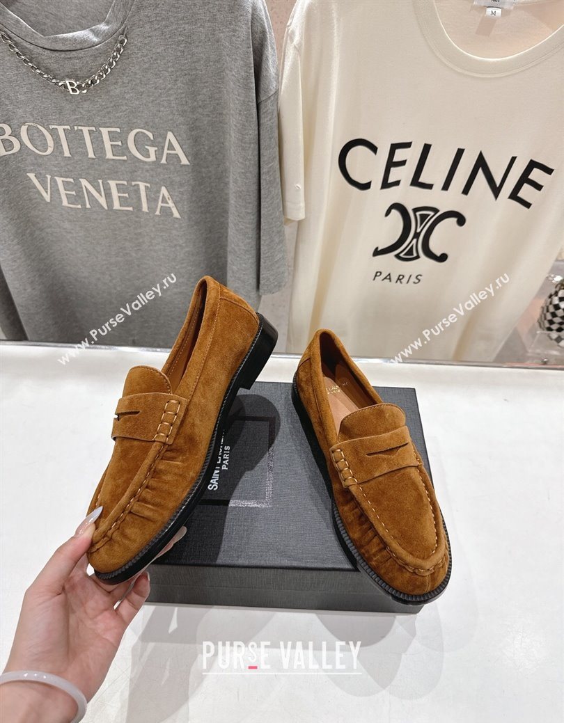 Saint Laurent Le Loafers Penny Slippers in Suede Light Brown 2025 (MD-251028128)
