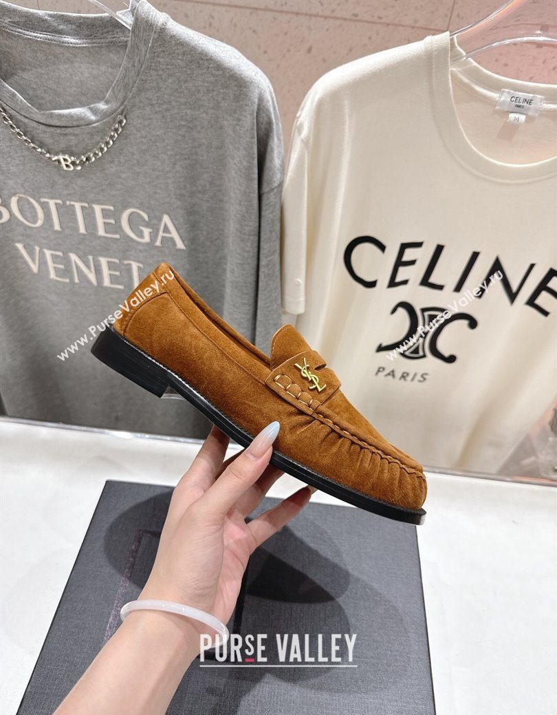Saint Laurent Le Loafers Penny Slippers in Suede Light Brown 2025 (MD-251028128)