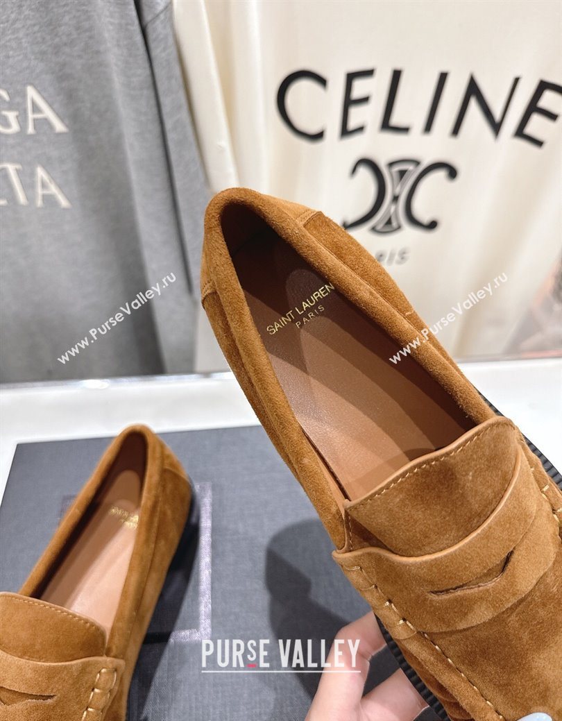 Saint Laurent Le Loafers Penny Slippers in Suede Light Brown 2025 (MD-251028128)