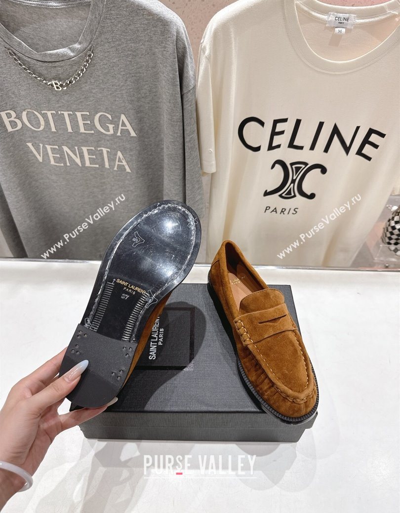 Saint Laurent Le Loafers Penny Slippers in Suede Light Brown 2025 (MD-251028128)