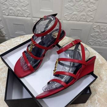 Saint Laurent Leather Strap Wedge Sandals 3.5cm Red 2025 1028 (MD-251028130)