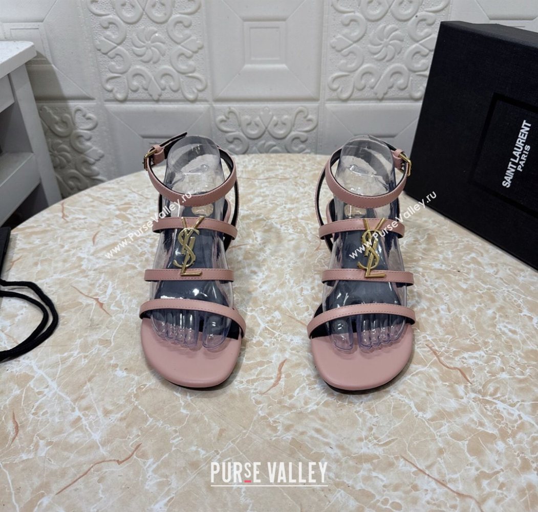 Saint Laurent Leather Strap Wedge Sandals 3.5cm Pink 2025 1028 (MD-251028131)