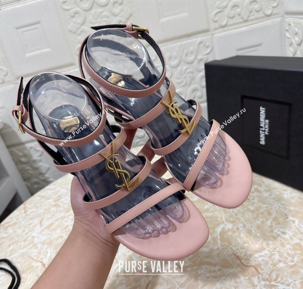Saint Laurent Leather Strap Wedge Sandals 3.5cm Pink 2025 1028 (MD-251028131)