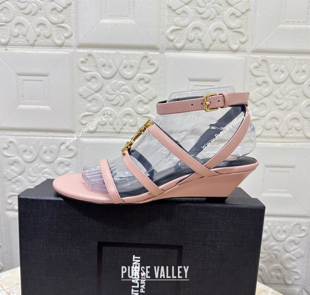Saint Laurent Leather Strap Wedge Sandals 3.5cm Pink 2025 1028 (MD-251028131)
