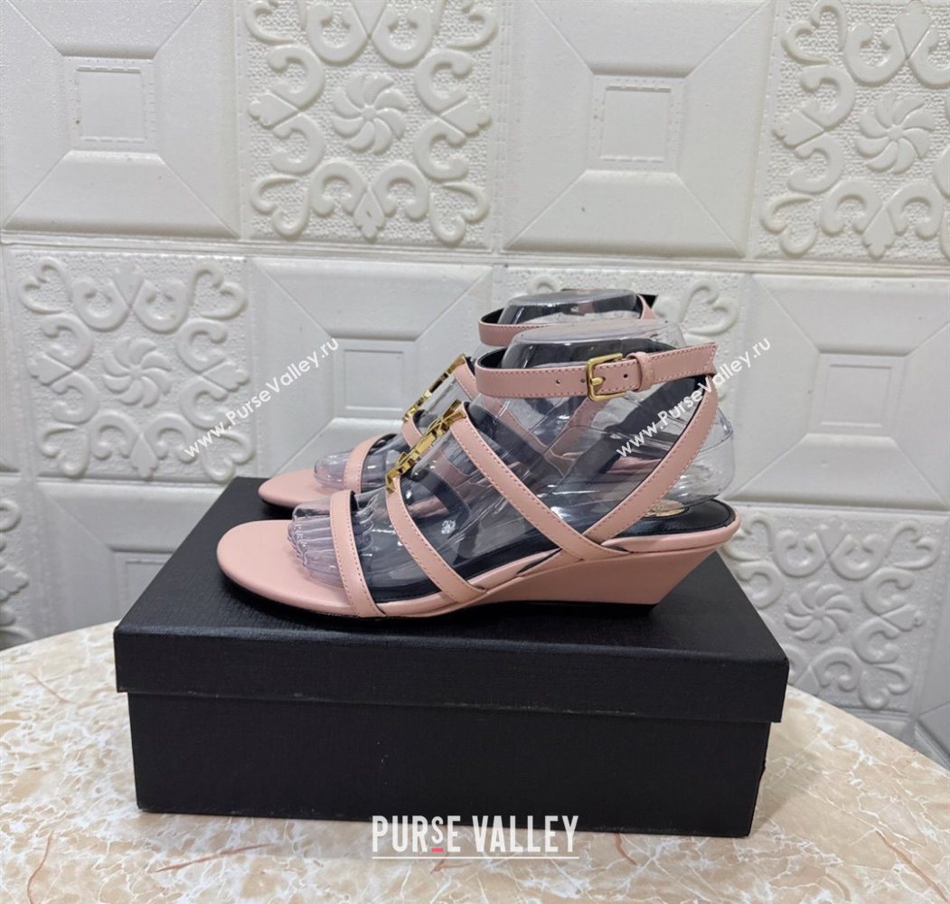 Saint Laurent Leather Strap Wedge Sandals 3.5cm Pink 2025 1028 (MD-251028131)