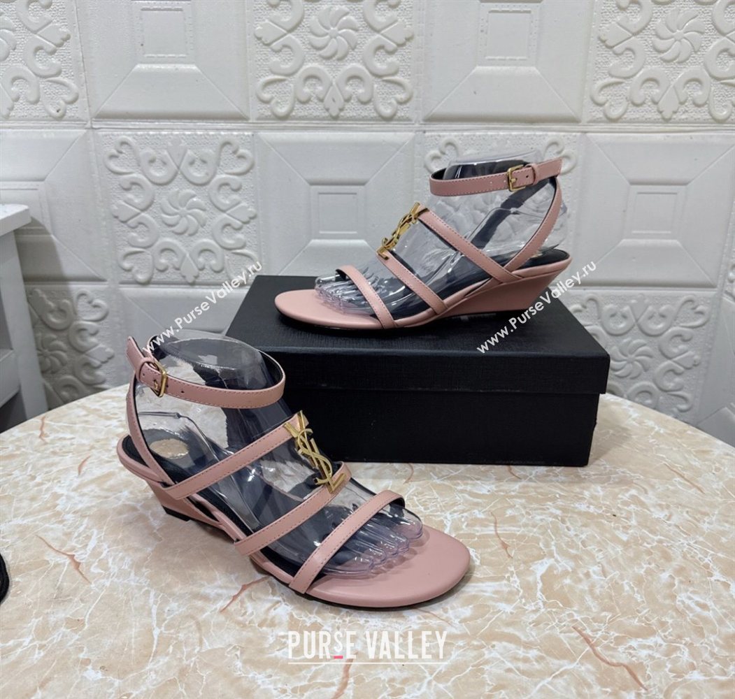 Saint Laurent Leather Strap Wedge Sandals 3.5cm Pink 2025 1028 (MD-251028131)