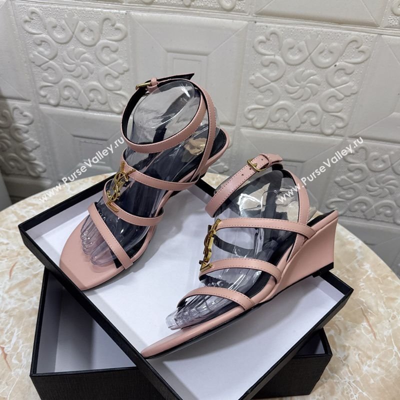Saint Laurent Leather Strap Wedge Sandals 3.5cm Pink 2025 1028 (MD-251028131)