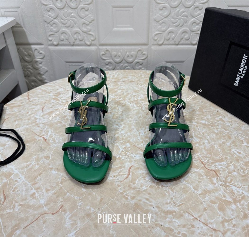 Saint Laurent Leather Strap Wedge Sandals 3.5cm Green 2025 1028 (MD-251028132)