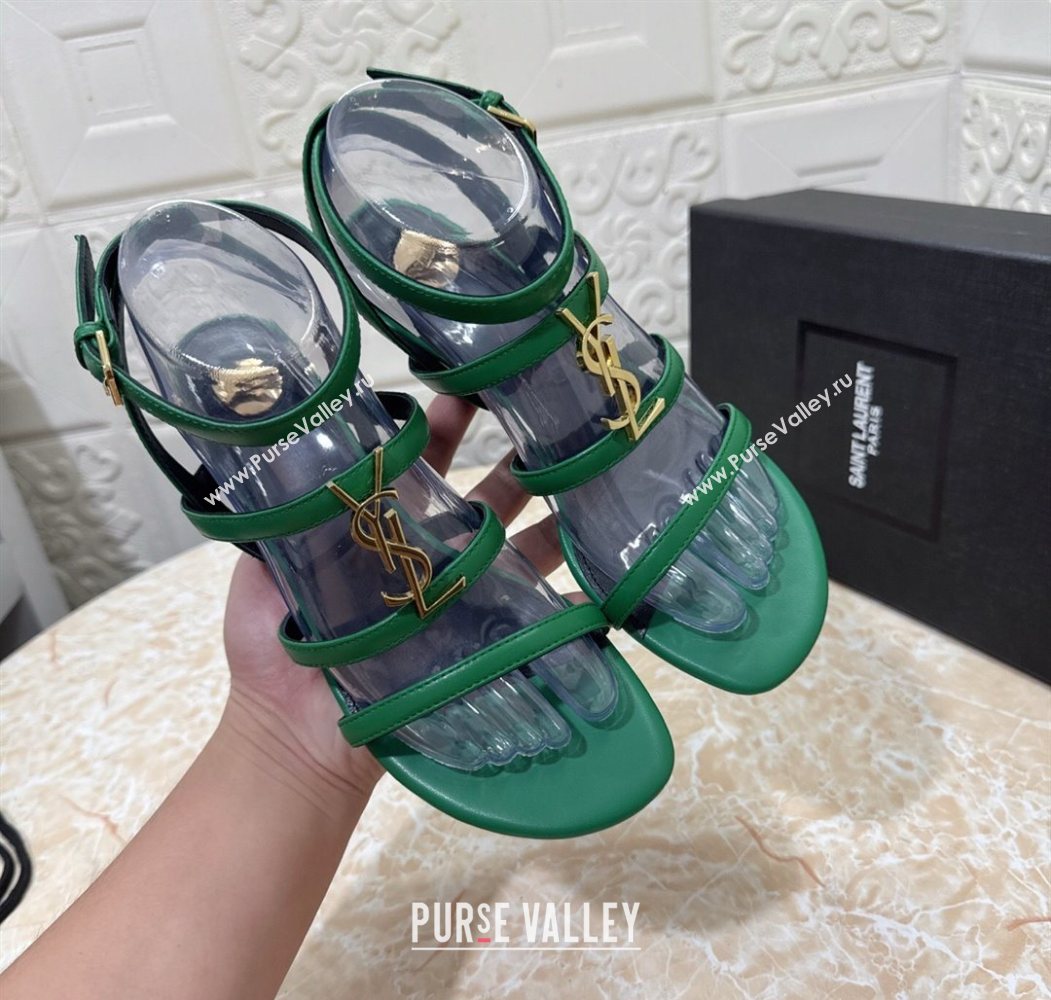 Saint Laurent Leather Strap Wedge Sandals 3.5cm Green 2025 1028 (MD-251028132)
