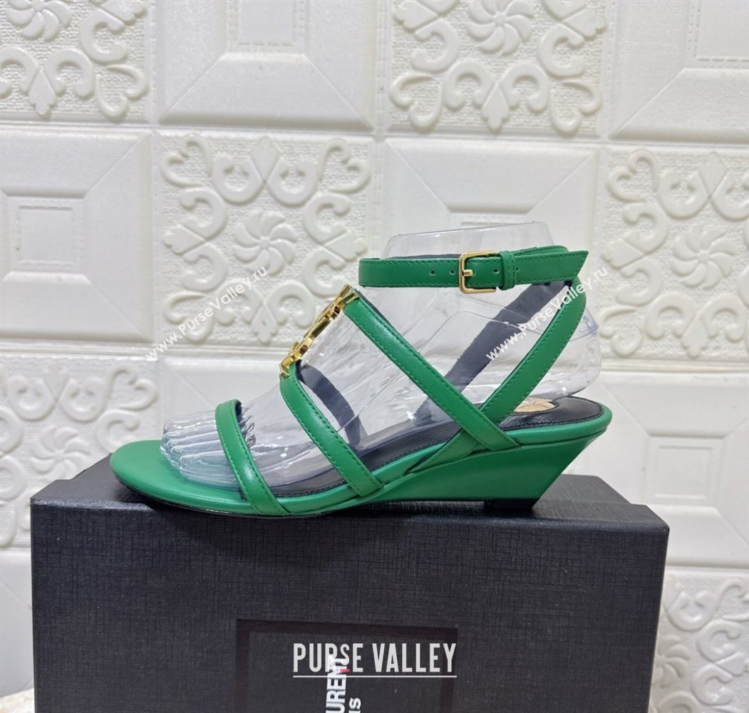 Saint Laurent Leather Strap Wedge Sandals 3.5cm Green 2025 1028 (MD-251028132)