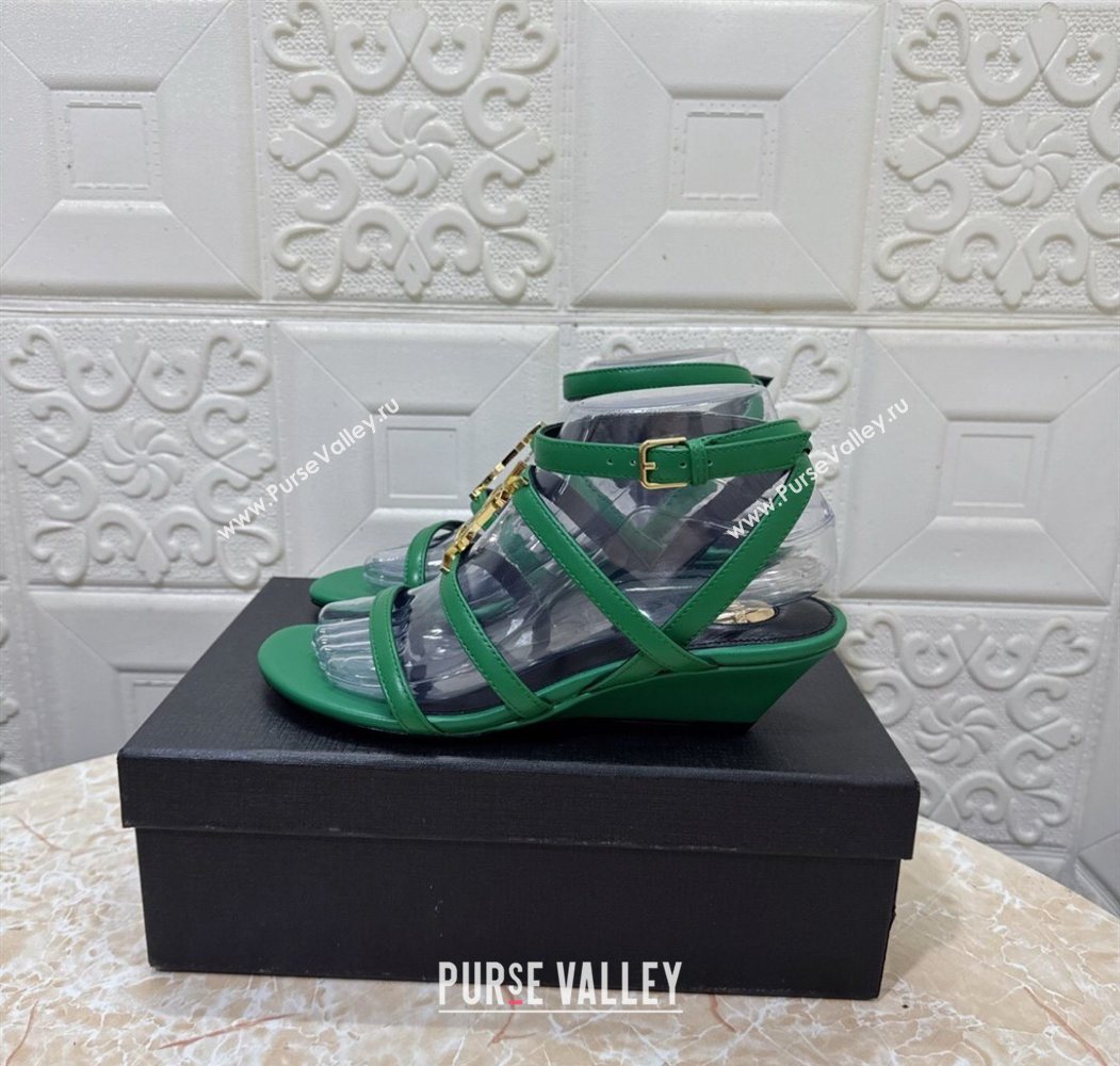 Saint Laurent Leather Strap Wedge Sandals 3.5cm Green 2025 1028 (MD-251028132)