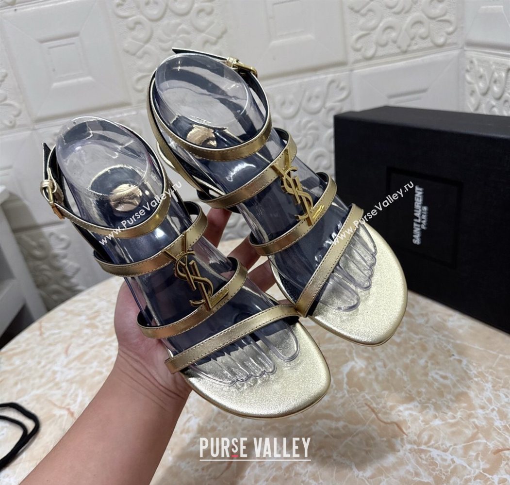 Saint Laurent Leather Strap Wedge Sandals 3.5cm Gold 2025 1028 (MD-251028133)