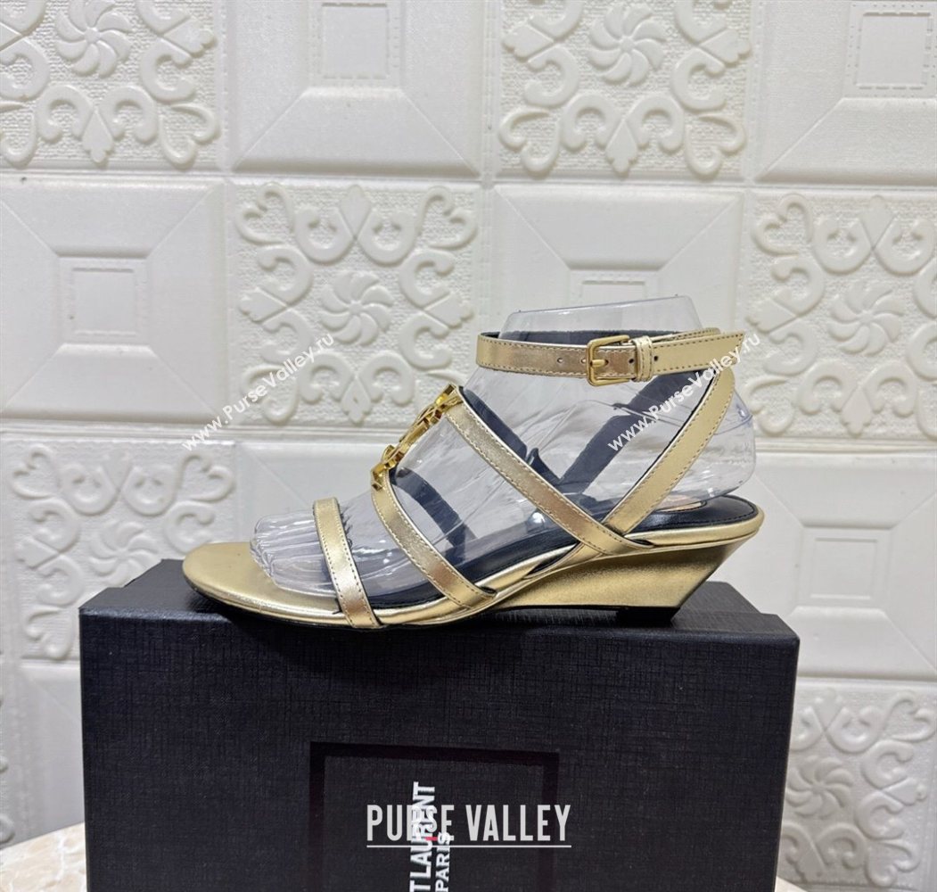Saint Laurent Leather Strap Wedge Sandals 3.5cm Gold 2025 1028 (MD-251028133)