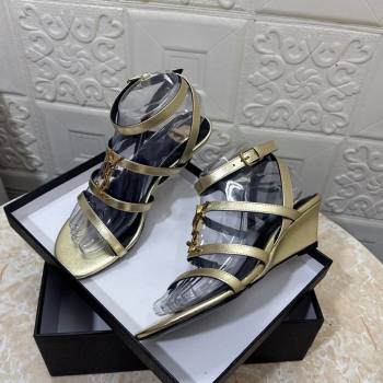 Saint Laurent Leather Strap Wedge Sandals 3.5cm Gold 2025 1028 (MD-251028133)