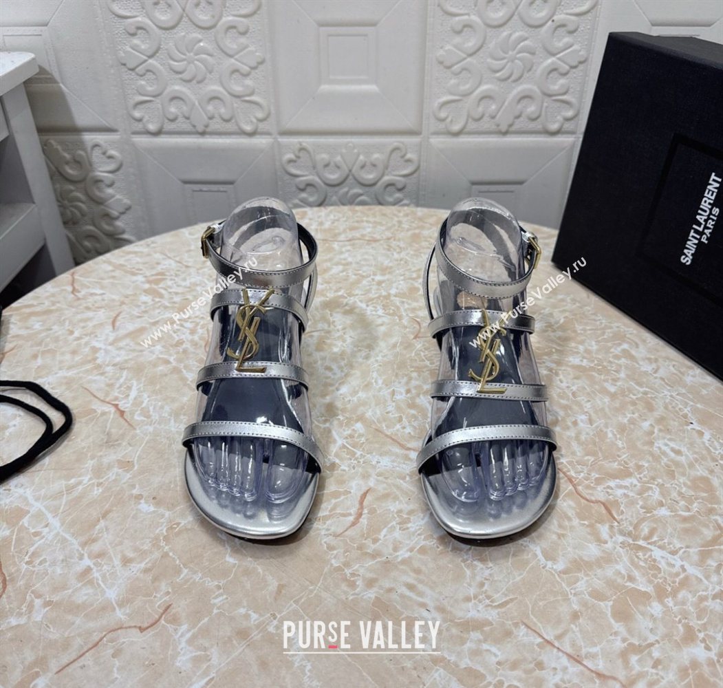 Saint Laurent Leather Strap Wedge Sandals 3.5cm Silver 2025 1028 (MD-251028134)
