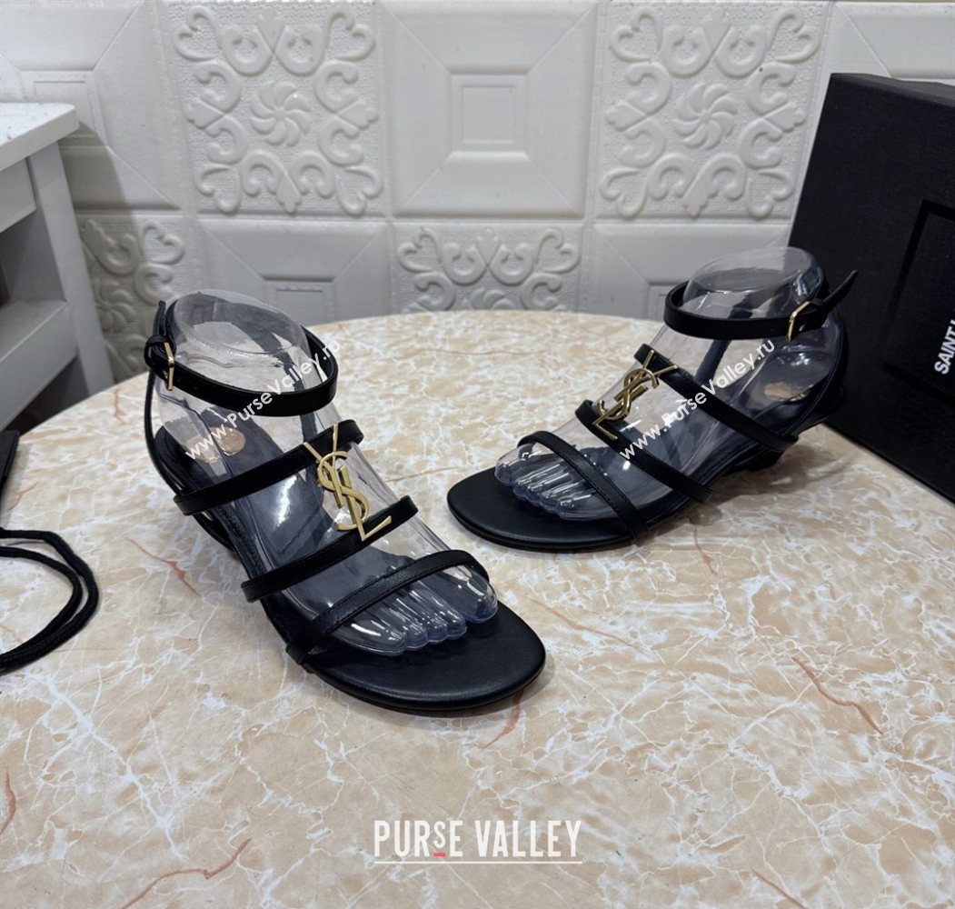 Saint Laurent Leather Strap Wedge Sandals 3.5cm Black 2025 1028 (MD-251028129)