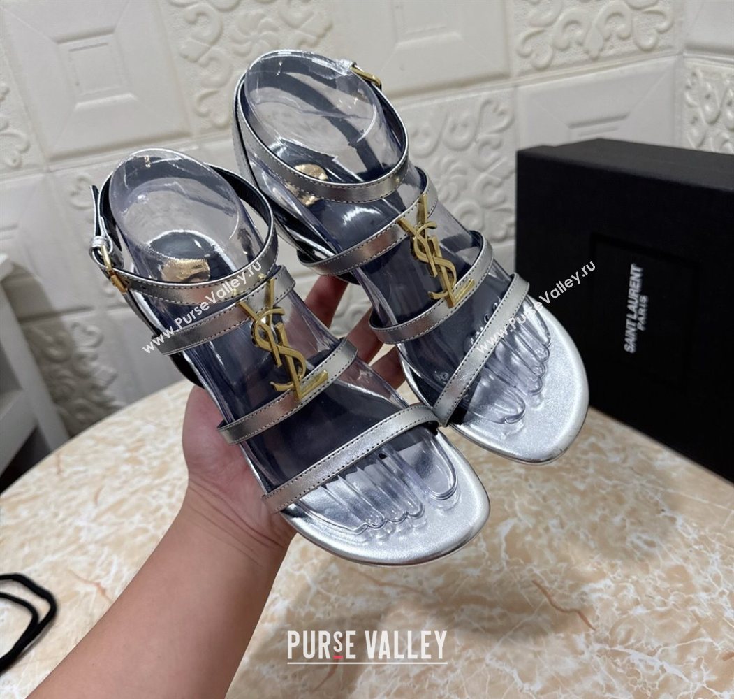 Saint Laurent Leather Strap Wedge Sandals 3.5cm Silver 2025 1028 (MD-251028134)