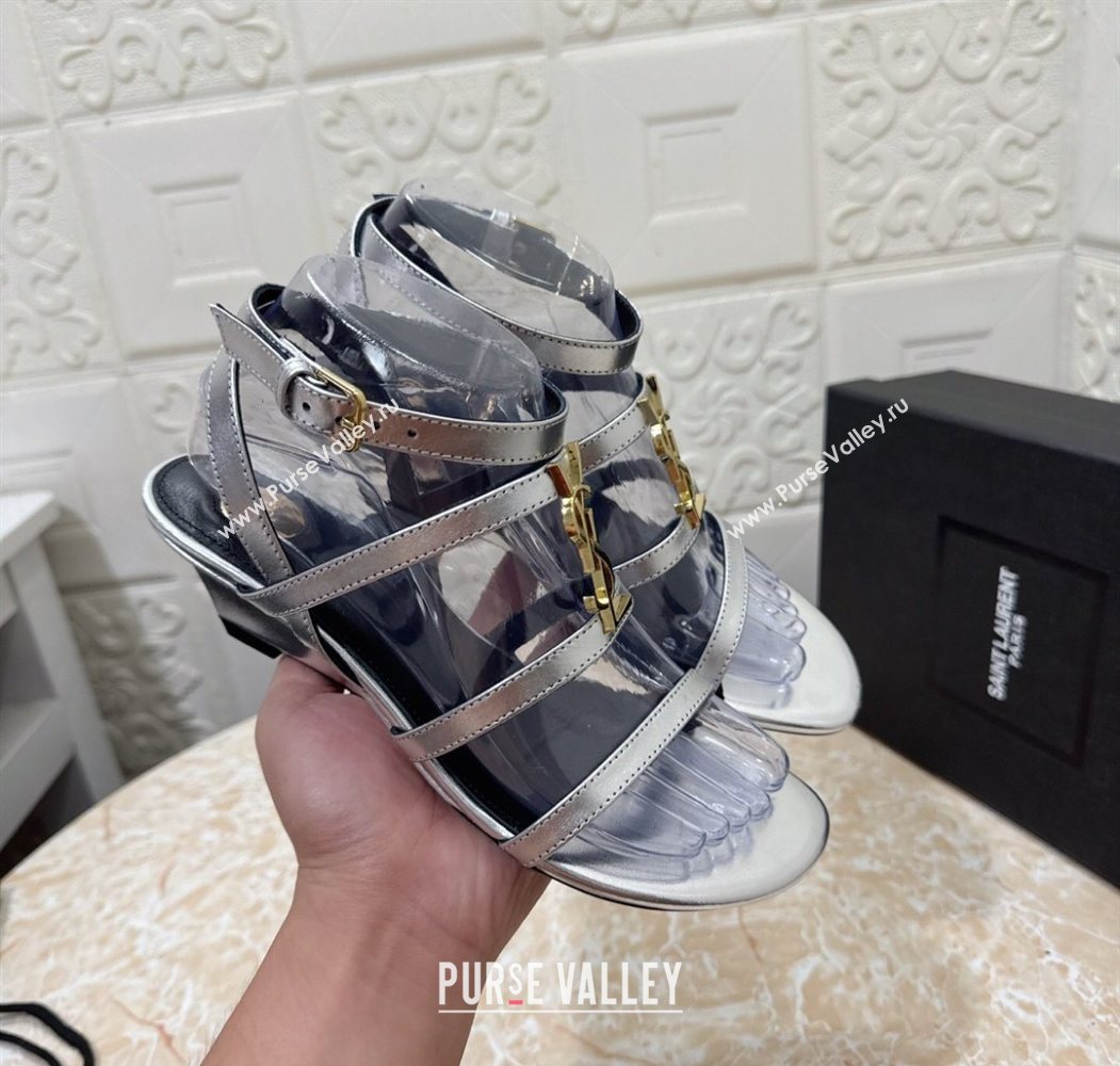Saint Laurent Leather Strap Wedge Sandals 3.5cm Silver 2025 1028 (MD-251028134)