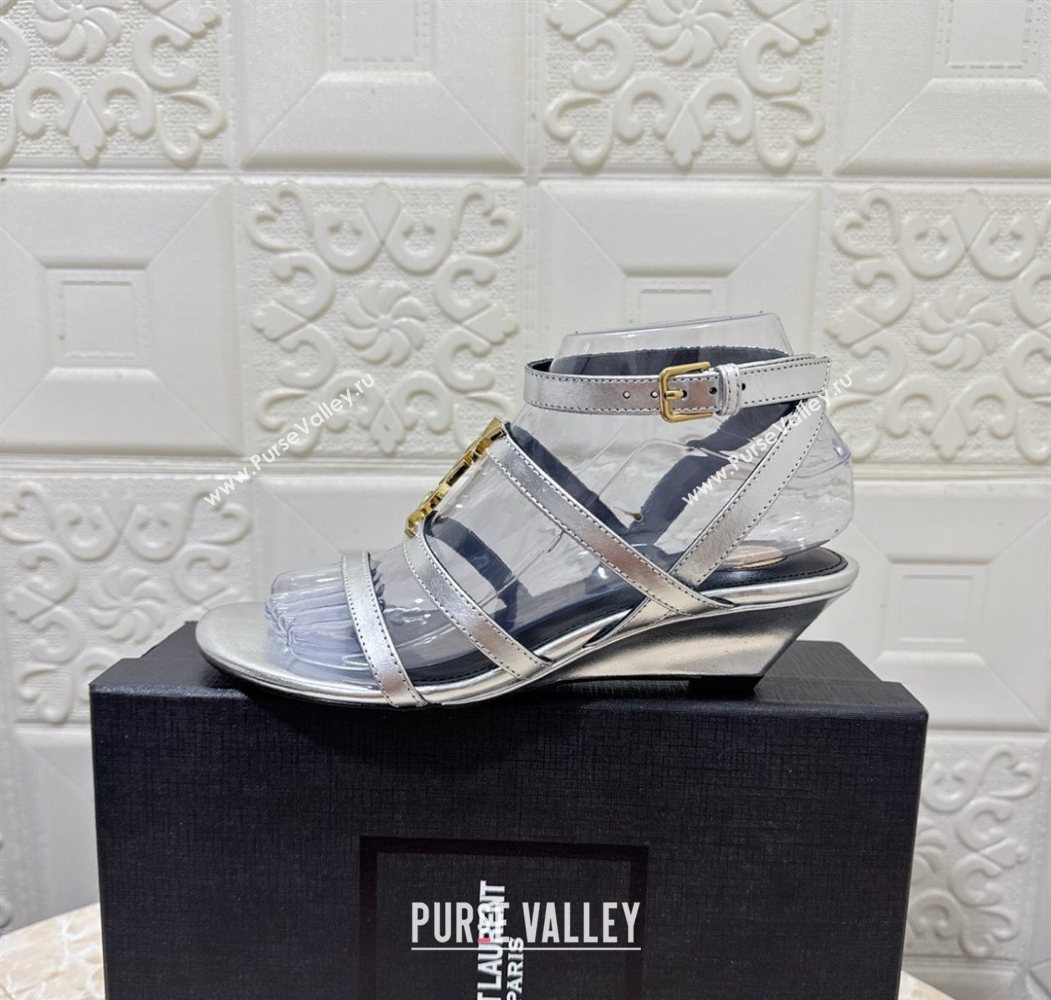 Saint Laurent Leather Strap Wedge Sandals 3.5cm Silver 2025 1028 (MD-251028134)