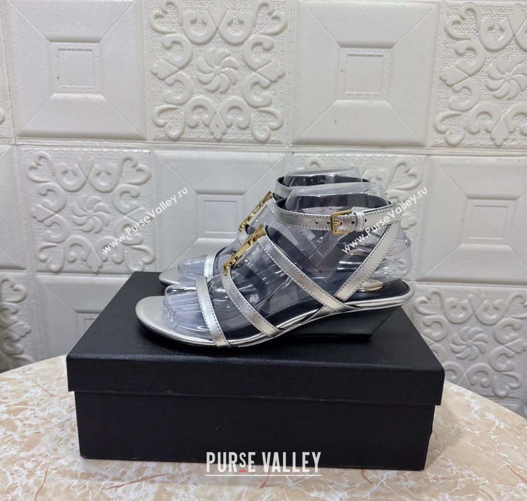 Saint Laurent Leather Strap Wedge Sandals 3.5cm Silver 2025 1028 (MD-251028134)
