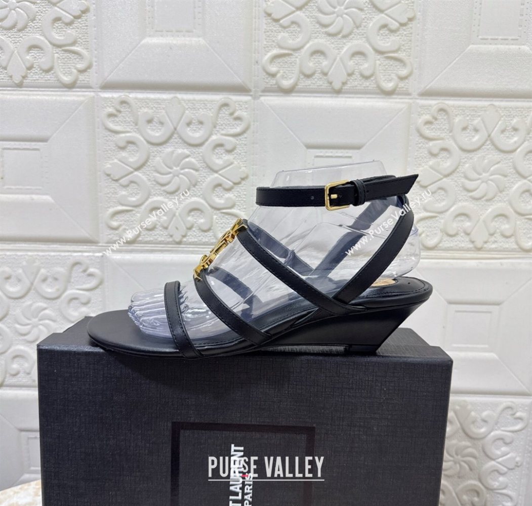 Saint Laurent Leather Strap Wedge Sandals 3.5cm Black 2025 1028 (MD-251028129)