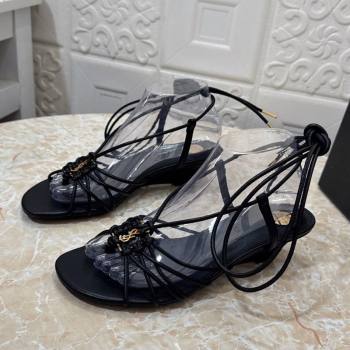 Saint Laurent Leather Strap Wedge Sandals 3.5cm Black 2025 1027 (MD-251028135)