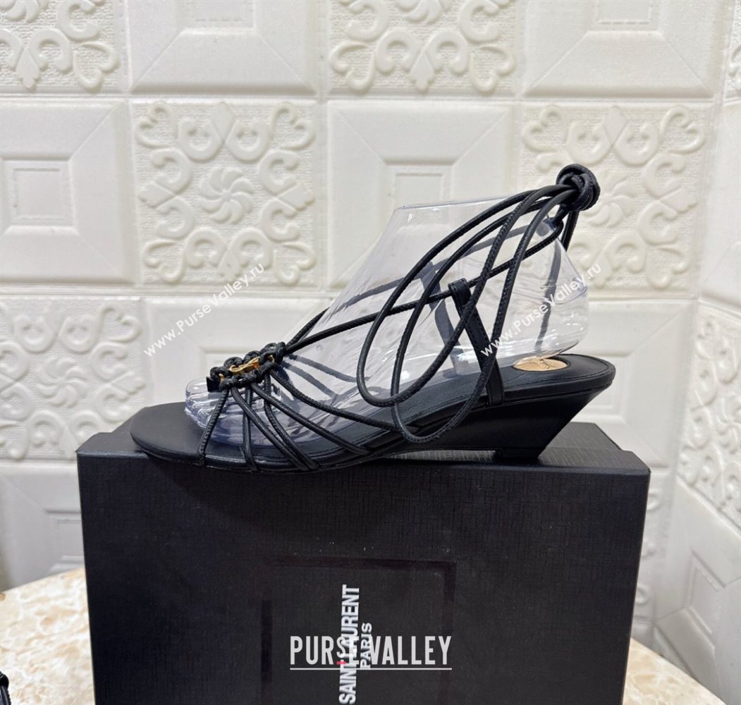 Saint Laurent Leather Strap Wedge Sandals 3.5cm Black 2025 1027 (MD-251028135)