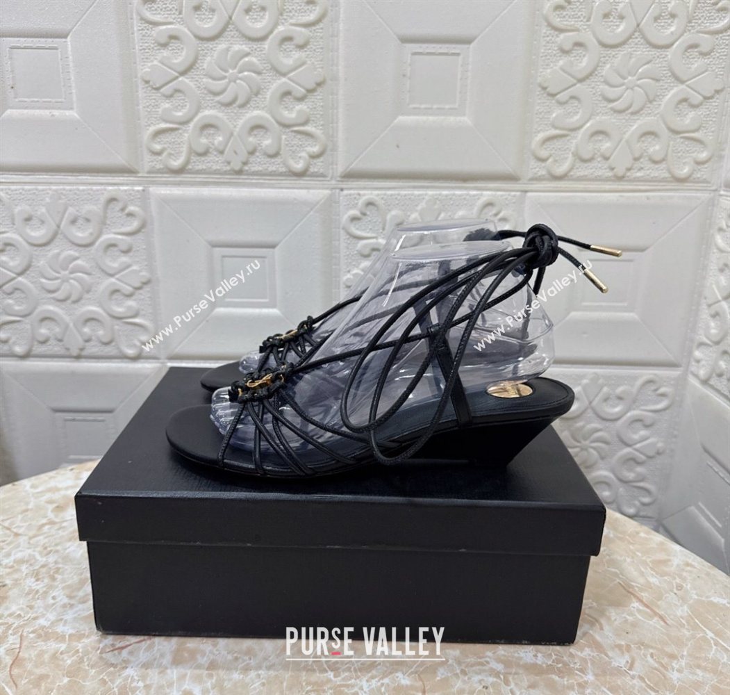 Saint Laurent Leather Strap Wedge Sandals 3.5cm Black 2025 1027 (MD-251028135)