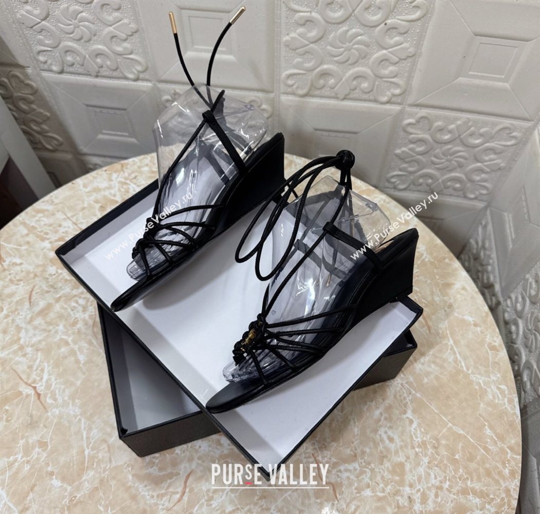 Saint Laurent Leather Strap Wedge Sandals 3.5cm Black 2025 1027 (MD-251028135)