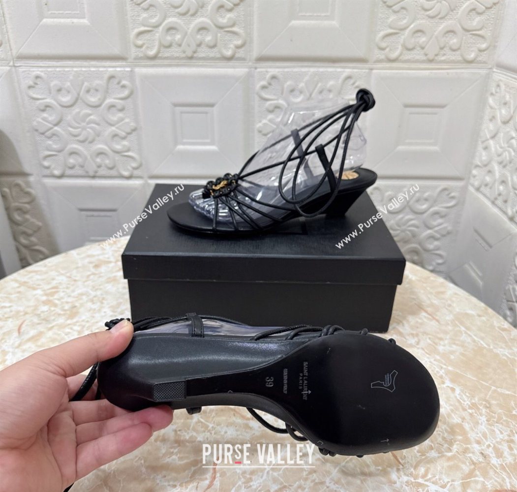 Saint Laurent Leather Strap Wedge Sandals 3.5cm Black 2025 1027 (MD-251028135)