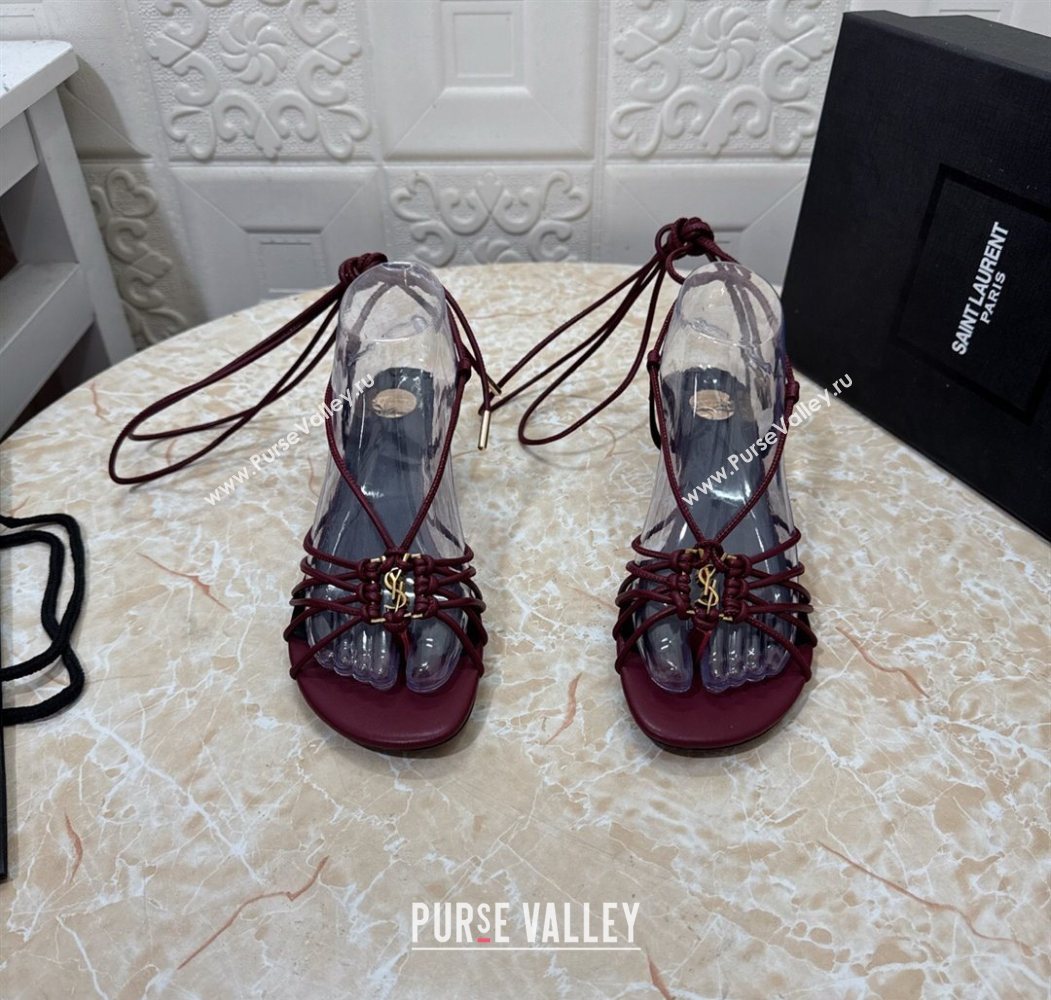 Saint Laurent Leather Strap Wedge Sandals 3.5cm Burgundy 2025 1028 (MD-251028136)
