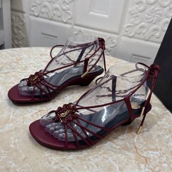 Saint Laurent Leather Strap Wedge Sandals 3.5cm Burgundy 2025 1028 (MD-251028136)